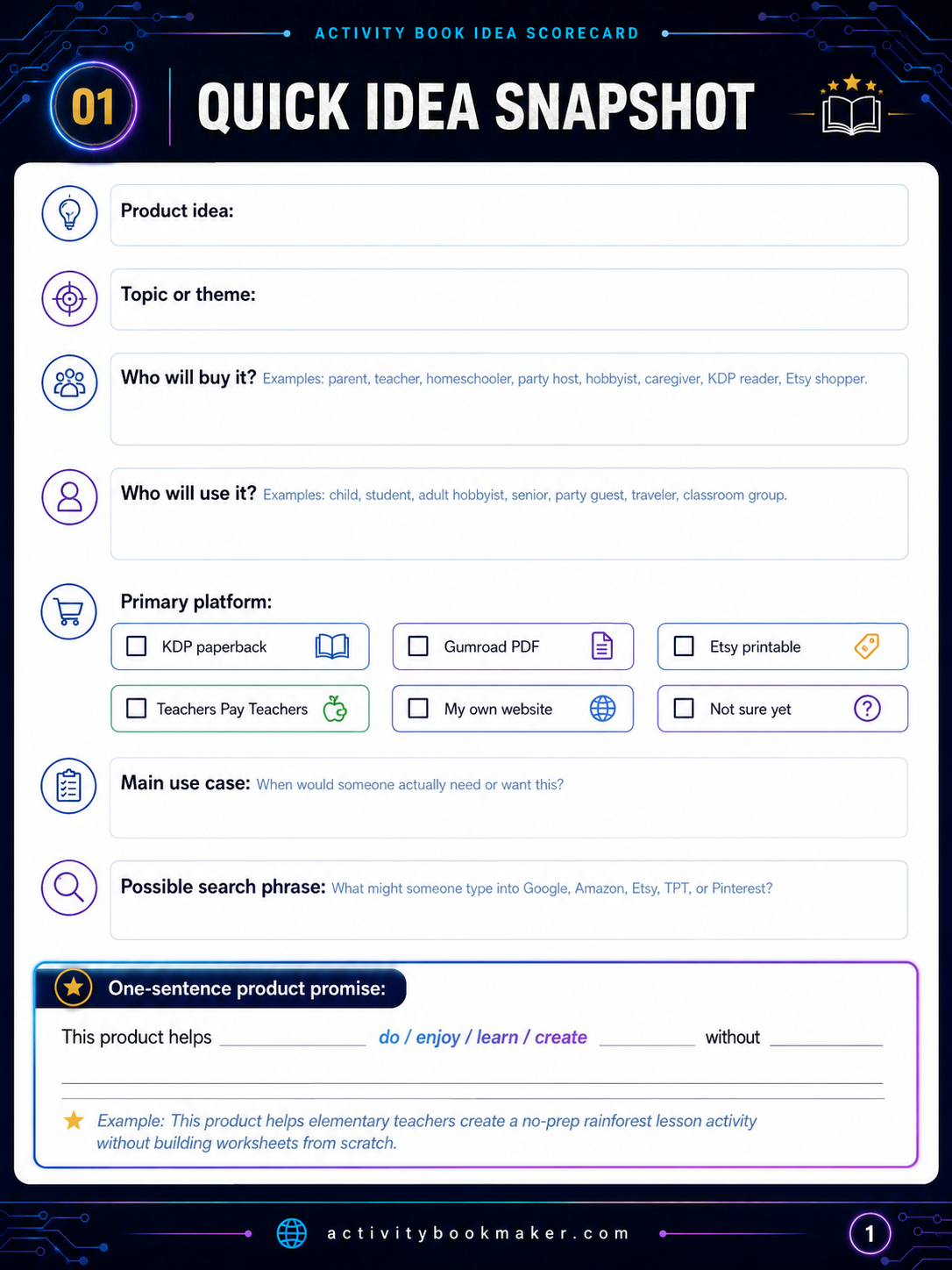 Quick Idea Snapshot — page 1 of the scorecard